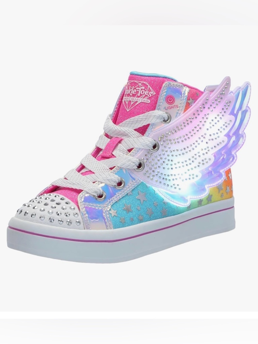 Skechers Twinkle Toes Light-Up Rainbow Wing High-Top Sneaker - Pink Multi
